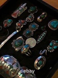 VINTAGE Lot 21 Sterling Silver Rings & watch watch bands Native American Navajo
