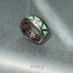 VINTAGE NATIVE AMERICAN NAVAJO TURQUOISE INLAID STERLING SILVER Size 4 1/2