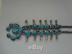 VINTAGE NATIVE AMERICAN TURQUOISE SQUASH BLOSSOM NECKLACE With NAJA 172 GRAMS