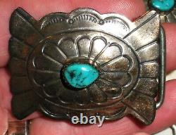 VINTAGE NAVAJO CONCHO BELT & BUCKLE TURQUOISE STERLING SILVER tuvi