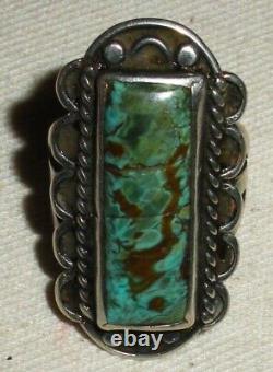 VINTAGE NAVAJO GREAT TURQUOISE STERLING SILVER RING SIZE 5.5 vafo