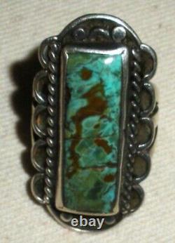 VINTAGE NAVAJO GREAT TURQUOISE STERLING SILVER RING SIZE 5.5 vafo