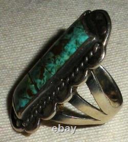 VINTAGE NAVAJO GREAT TURQUOISE STERLING SILVER RING SIZE 5.5 vafo