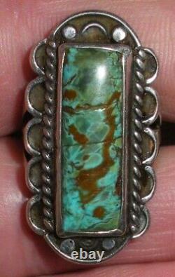 VINTAGE NAVAJO GREAT TURQUOISE STERLING SILVER RING SIZE 5.5 vafo