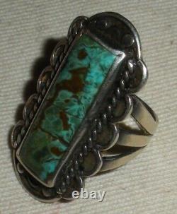 VINTAGE NAVAJO GREAT TURQUOISE STERLING SILVER RING SIZE 5.5 vafo