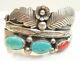 VINTAGE NAVAJO INDIAN SILVER TURQUOISE CORAL CUFF BRACELET signed PHIL CHAPO