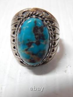 VINTAGE NAVAJO INDIAN STERLING SILVER TURQUOISE MAN'S RING sz 9 1/2+ A+GIFT