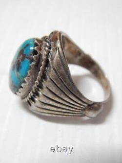 VINTAGE NAVAJO INDIAN STERLING SILVER TURQUOISE MAN'S RING sz 9 1/2+ A+GIFT