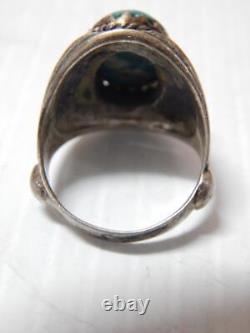 VINTAGE NAVAJO INDIAN STERLING SILVER TURQUOISE MAN'S RING sz 9 1/2+ A+GIFT