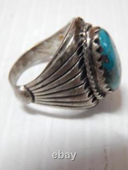 VINTAGE NAVAJO INDIAN STERLING SILVER TURQUOISE MAN'S RING sz 9 1/2+ A+GIFT