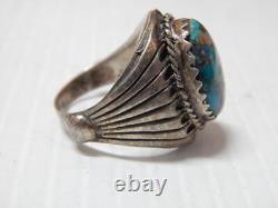 VINTAGE NAVAJO INDIAN STERLING SILVER TURQUOISE MAN'S RING sz 9 1/2+ A+GIFT