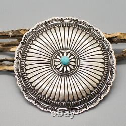 VINTAGE NAVAJO-LARGE STERLING & TURQUOISE PIN by GARY REEVES-NATIVE AMERICAN