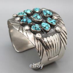 VINTAGE NAVAJO NATURAL TURQUOISE & STERLING SILVER CUFF BRACELET by KENNY JOHN