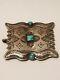 VINTAGE NAVAJO OLD PAWN TURQUOISE & STERLING SILVER BELT BUCKLE, HAND Signed