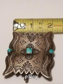 VINTAGE NAVAJO OLD PAWN TURQUOISE & STERLING SILVER BELT BUCKLE, HAND Signed