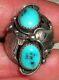 VINTAGE NAVAJO SIGNED VIRGINIA C TURQUOISE STERLING SILVER RING SIZE 7 vafo