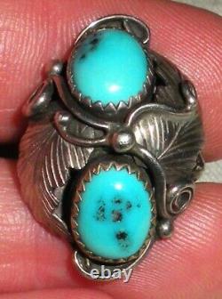 VINTAGE NAVAJO SIGNED VIRGINIA C TURQUOISE STERLING SILVER RING SIZE 7 vafo