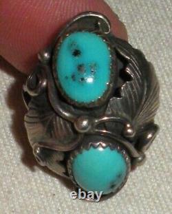 VINTAGE NAVAJO SIGNED VIRGINIA C TURQUOISE STERLING SILVER RING SIZE 7 vafo