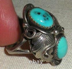 VINTAGE NAVAJO SIGNED VIRGINIA C TURQUOISE STERLING SILVER RING SIZE 7 vafo