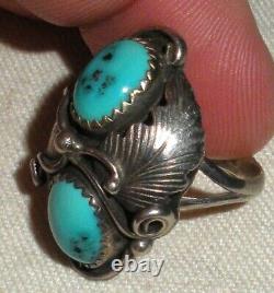 VINTAGE NAVAJO SIGNED VIRGINIA C TURQUOISE STERLING SILVER RING SIZE 7 vafo