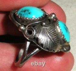 VINTAGE NAVAJO SIGNED VIRGINIA C TURQUOISE STERLING SILVER RING SIZE 7 vafo