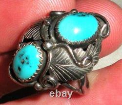 VINTAGE NAVAJO SIGNED VIRGINIA C TURQUOISE STERLING SILVER RING SIZE 7 vafo