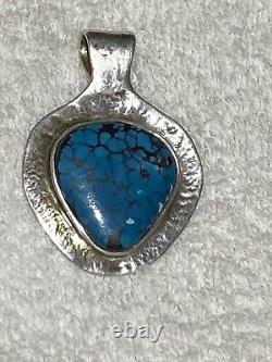 VINTAGE NAVAJO SPIDERWEB TURQUOISE Sterling Silver Pendant