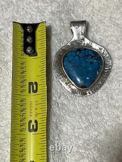 VINTAGE NAVAJO SPIDERWEB TURQUOISE Sterling Silver Pendant