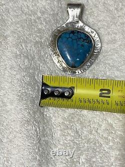 VINTAGE NAVAJO SPIDERWEB TURQUOISE Sterling Silver Pendant