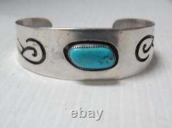 VINTAGE NAVAJO STERLING SILVER TURQUOISE WIDE CUFF BRACELET sz6 3/4 A+ GIFT