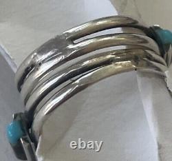VINTAGE NAVAJO Sterling Silver Size 7 SLEEPING BEAUTY TURQUOISE WEDDING RING SET
