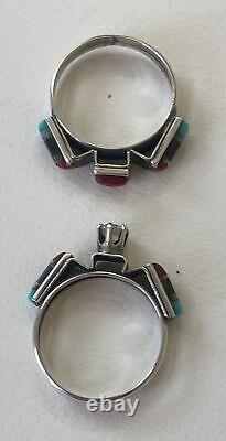 VINTAGE NAVAJO Sterling Silver Size 7 SLEEPING BEAUTY TURQUOISE WEDDING RING SET