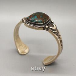 VINTAGE NAVAJO TURQUOISE & STERLING SILVER CUFF BRACELET by ERNEST ROY BEGAY