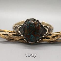 VINTAGE NAVAJO TURQUOISE & STERLING SILVER CUFF BRACELET by ERNEST ROY BEGAY