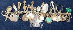 VINTAGE NAVAJO ZUNI HOPI STERLING SILVER TURQUOISE CORAL 28 CHARM BRACELET 105g+