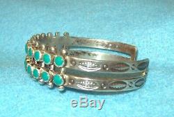 VINTAGE Native American STERLING Navajo Zuni DOUBLE SNAKE EYE turquoise BRACELET