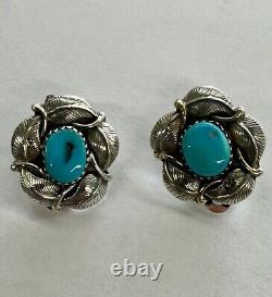 VINTAGE Navajo SIGNED JD ROYSTON TURQUOISE EARRINGS 925 STERLING SILVER