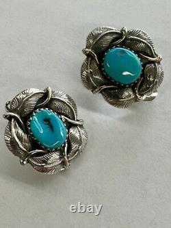 VINTAGE Navajo SIGNED JD ROYSTON TURQUOISE EARRINGS 925 STERLING SILVER