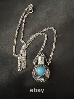 VINTAGE Navajo Sterling Small Tobacco Canteen Flask Necklace Charm WithTurquoise