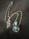 VINTAGE Navajo Sterling Small Tobacco Canteen Flask Necklace Charm WithTurquoise