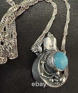 VINTAGE Navajo Sterling Small Tobacco Canteen Flask Necklace Charm WithTurquoise