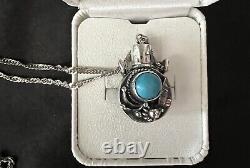 VINTAGE Navajo Sterling Small Tobacco Canteen Flask Necklace Charm WithTurquoise