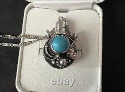 VINTAGE Navajo Sterling Small Tobacco Canteen Flask Necklace Charm WithTurquoise