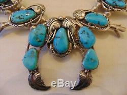 VINTAGE Navajo Turquoise Sterling Silver Squash Blossom Necklace