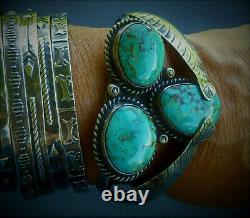 VINTAGE Old Pawn Native American NAVAJO Turquoise STERLING Cuff Bracelet WOW