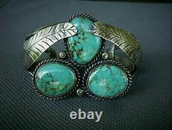 VINTAGE Old Pawn Native American NAVAJO Turquoise STERLING Cuff Bracelet WOW