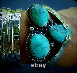 VINTAGE Old Pawn Native American NAVAJO Turquoise STERLING Cuff Bracelet WOW