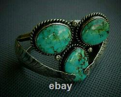 VINTAGE Old Pawn Native American NAVAJO Turquoise STERLING Cuff Bracelet WOW