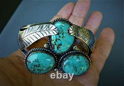 VINTAGE Old Pawn Native American NAVAJO Turquoise STERLING Cuff Bracelet WOW