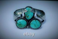 VINTAGE Old Pawn Native American NAVAJO Turquoise STERLING Cuff Bracelet WOW